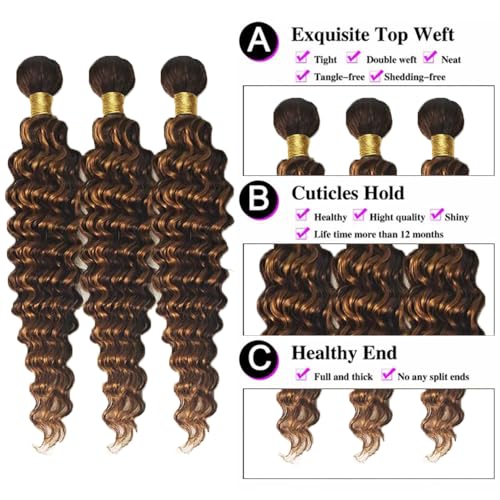 BilltiiWW P1B/30 Bundles Loose Deep Wave Bundles Two Tone Black and Brown Loose Deep Curly Weave Brazilian Human Hair Wet and Wavy for Black Women 20 22 24 Inch