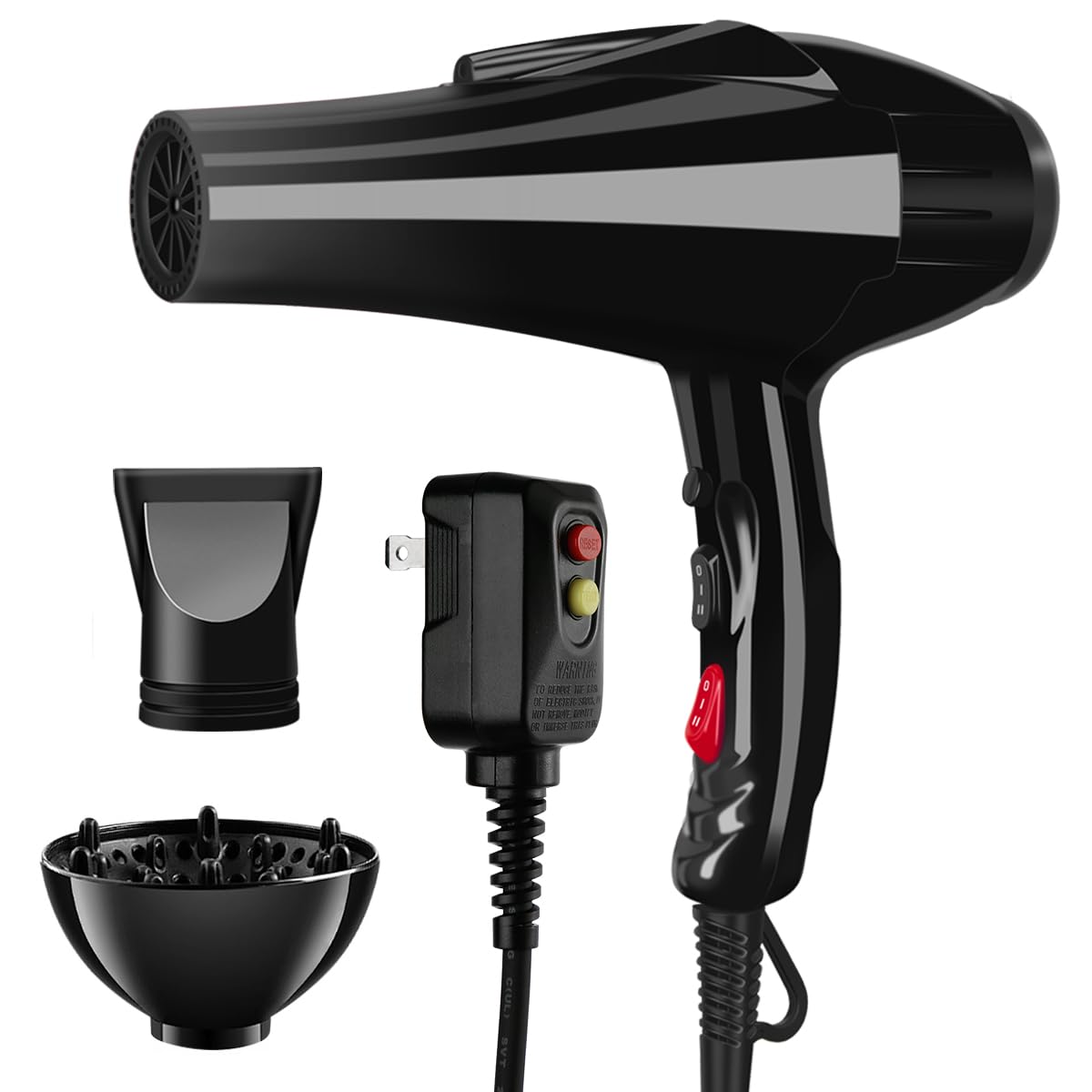Professional Hair Dryer with Blue Light Far Infrared Negative Ionic 3500W Blow Dryer Fast Drying Heat Hairdryer Powerful Home Salon Hair Dryers with Attachment (Black)