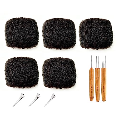 Tight Afro Kinky Bulk Human Hair for Dreadlock Extensions 100% Human Hair,150g 5 Packs 12 Inches Long,Natural Black #1B,Repair Extensions,Making Locs or Braids, with Needles and Hairpin