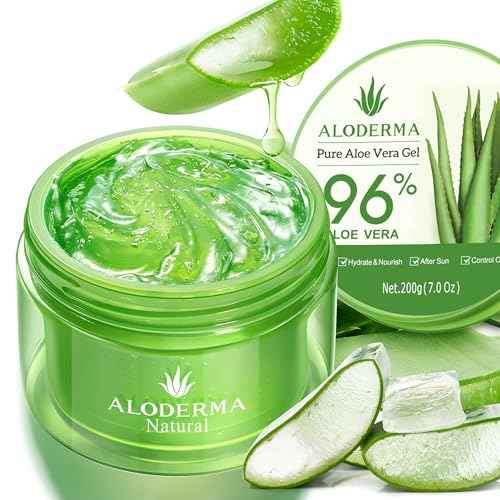Aloderma Organic Aloe Vera Gel for Face & Body, 96% Pure Aloe Gel Made within 12 Hours of Harvest, Ideal for Skin, Scalp, & Hair Hydration, Calming Moisturizer for Soothing After Sun Care, 7.05oz