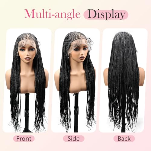 lumeng 13X6 HD Lace Front Cornrow Braided Wigs for Women Knotless Braided Wigs 32" Box Braid Wig with Baby Hair Premium Synthetic Lemonade Braids Natural Looking Hair Black Braided Lace Front Wigs