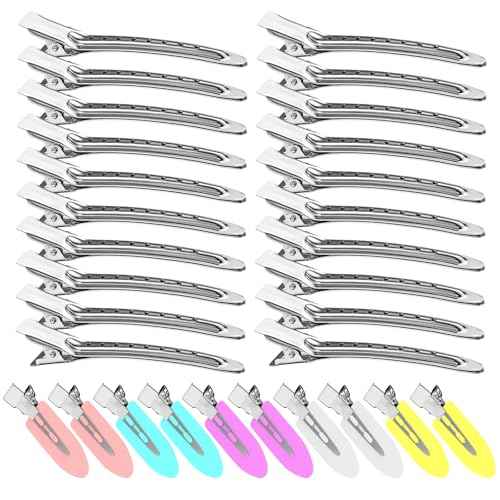 30PCS Metal Alligator Hair Clips, Duck Billed Salon Styling Clips with Holes, Heavy Duty Silver Hair Pins for Women, DIY Bows & Home Use (30 Mixed Sizes)