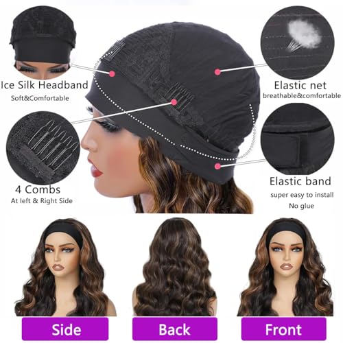 Headband Wigs Human Hair Half Wigs for Black Women 1B30 Color Wear and Go Glueless Bob Headband Wigs Short Straight Wigs 180% Density No lace Headband wig