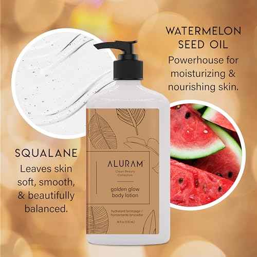 Aluram Golden Glow Body Lotion, Nourishing Radiance & Tone with Squalane & Watermelon Seed Oil, 18 Fl Oz
