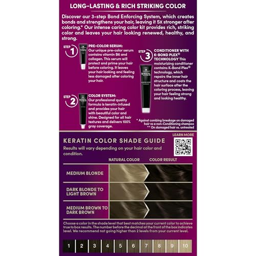 Schwarzkopf Keratin Permanent Hair Dye Cream, 3.0 Espresso, Professional Quality Color for Up to 100% Gray Coverage, Bond Enforcing System