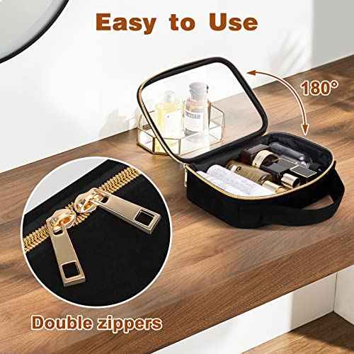 Wedama TSA Approved Toiletry Bag, 3 Pack Clear Makeup Bags with Handles, Quart Size Clear Toiletry Bags, PVC Cosmetic Bags for Women and Men, Carry on Airport Airline Compliant Bag, Black