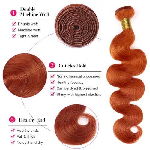Bundles Human Hair 26 28 30 Inch Orange Giginger Orange 350 Body Wave Human Hair Bundles Unprocessed Brazilian Virgin Hair Double Weft Quick Weave for Black Women