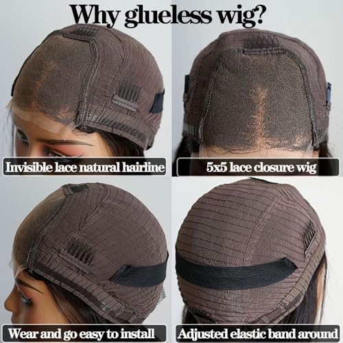 5x5 HD Lace Closure Wigs Human Hair 180% Density 1B/4 Highlight Bob Wig Human Hair Glueless Wigs Pre Plucked Short Curly Human Hair Wig Bleached Knots Ready to Wear (14inches)