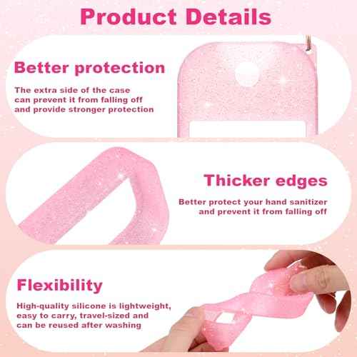 Palksky Hand Sanitizer Spray Case for Touchland,Protective Case with Keychain for Power Mist and Glow Mist1 fl oz(Glitter Sequin Pink),Travel Size