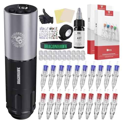 Dragonhawk A1 Beginner Tattoo Kit, Cordless Complete Pro Tattoo Gun Pen Machine Kit, Cartridges Tattoo Machine Needles