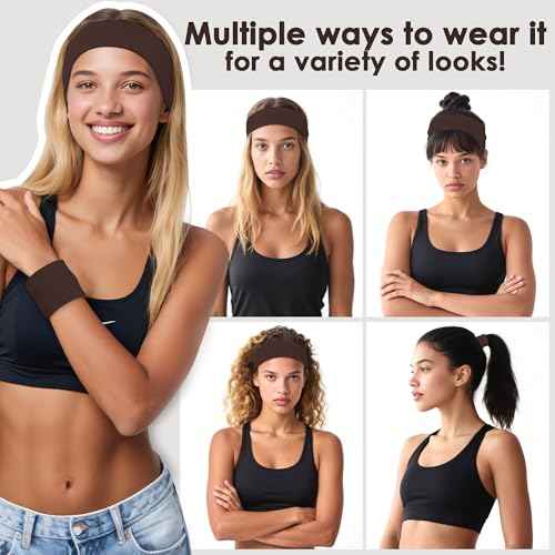 Headbands for Women, 8pcs Stretchy Non Slip Soft Cotton Cloth Hair Bands for Sports, Workout, Yoga and Running