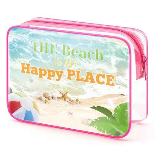 Beach Gifts for Women Beach Makeup Bag Beach Lover Gifts Funny Vacation Gift Beach Themed Gifts for Besties PVC Cosmetic Bag Birthday Christmas Graduation Gift for Beach Lover Teens Travel Bag