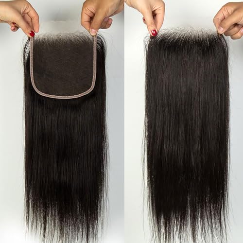 Upgrade Real Skinliked 5X5 HD Closure Human Hair Straight Lace Closure 0.095 mm Ultra Thin Invisible HD Lace Closure Pre Plucked Natural Hairline With Baby Hair 100% Real Human Hair Black 18 Inch