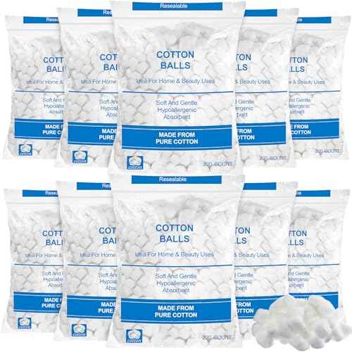 2000 Pcs Soft Cotton Ball Bulk Organic Medium Cotton Ball for Absorbent Multipurpose Pure Nail Polish Remover Makeup Removal First Aid Face Crafting Cleaning Skin Applying Lotion