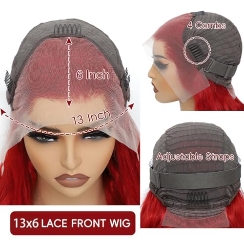 Red Body Wave Lace Front Wigs Hot Red Wig Human Hair 13x6 Frontal Wigs Human Hair Pre Plucked Red Body Wave Wig for Black Women 180% Density 26 Inch