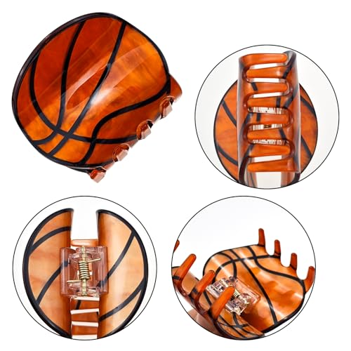 4 PACK Baseball Basketball Hair Claw Clips for Women, Bowling Football Hairpins, Medium Size Acetate Hair Clips, Non-Slip Sports Hair Barrettes Strong Hold Jaw Clips Hair Accessories for Women Girls