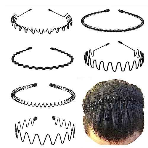 Metal Headbands for Men Fashion Headband for Women, Unisex Wavy Hair Bands Outdoor Sports Head Bands Simple Elastic Non-Slip Hair Accessories (6 Pack)