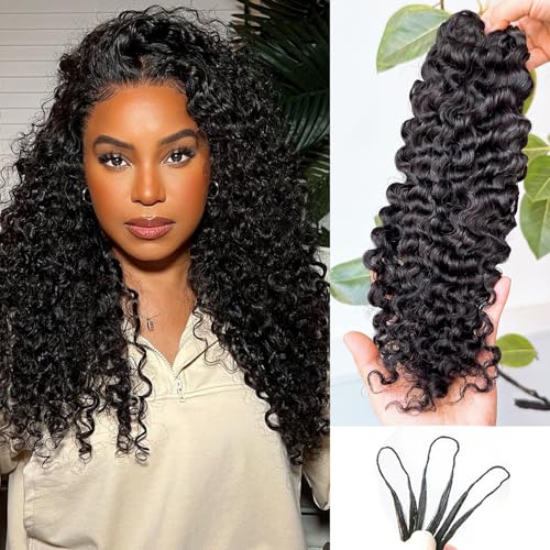 BLG Pre Looped Human Crochet Hair Knotless Pre-Separated Crochet Human Hair Extensions 22 Inch 60g Burmese Water Wave Invisible Feather Extension Real Human HairCurly Micro Link Crochet Hair