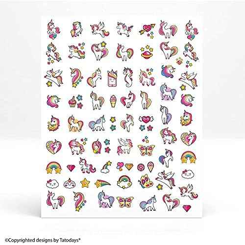 Unicorn Nails Stickers Rainbows Hearts Stars Cupcakes Cute Kids Fake Art Finger for Girls 6+ Years Decal kit Transfer Set Birthday Party Bags Children Stocking Filler Gift