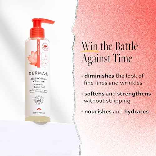 Derma E Anti-Wrinkle Cleanser ? Anti-Aging Face Wash with Glycolic Acid and Vitamin A ? Gentle Cleansing and Exfoliating Facial Wash Removes Makeup, Oil and Impurities, 6 oz