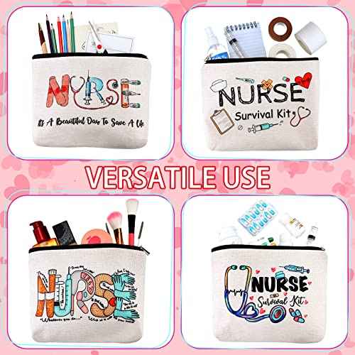 Pinkunn 9 Pcs Nurse Makeup Bags Nursing Gifts for Women Cosmetic Bag with Zipper Nursing Travel Toiletry Bag Accessories Survival Kit for Birthday Gift Funny for Nurses Student Thank You Christmas