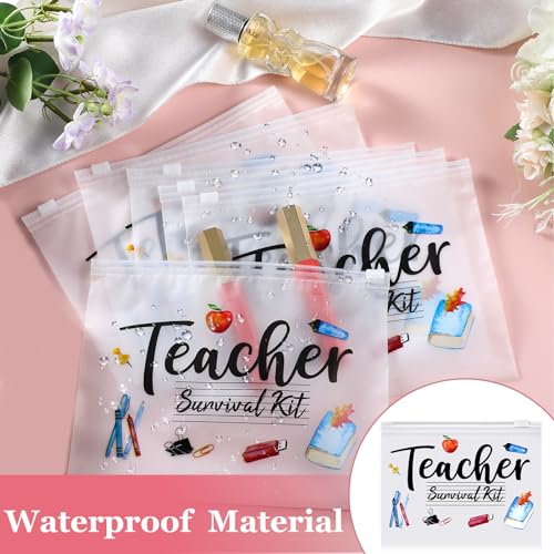 Cunno 60 Pcs Teacher Appreciation Gifts Bulk Small Waterproof Makeup Toiletry Bag Pouch Cosmetic Pencil Bag Thank You Gifts for Women Men Travel Graduation Season Supplies(Teacher Survival Kit)