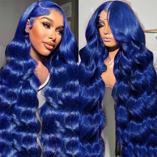 Dark Blue Lace Front Wigs Human Hair 13x6 Body Wave Lace Front Wig Colored Glueless Royal Blue Wigs Human Hair Pre Plucked with Baby Hair 200% Density 22 Inch
