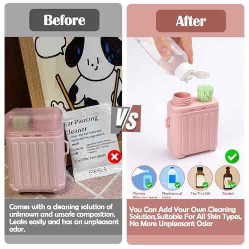 XANGNIER Ear Piercing Cleaner,Ear Piercing Cleaning Kit,Earring Hole Piercing Aftercare Cleaning Tool Set with 240pcs Disposable Ear Piercing Cleaner Floss,50pcs Cotton Swabs for Girls Women Men,Pink