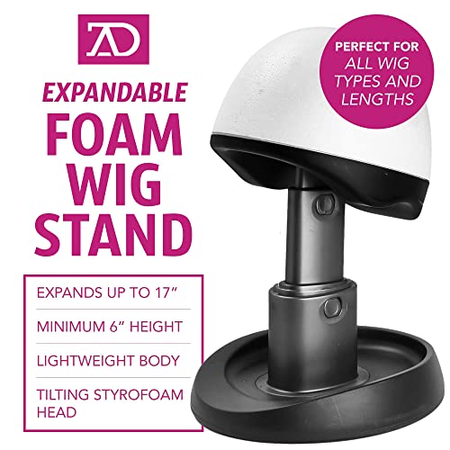 Wig Travel Case - 8"-12" High Wig Box with Collapsible Wig Stand - Dome Foam Wig Head Stand in Zipper Carrying Case w/Handle for Safe Traveling Storage of Wigs, Lace Front Cap, Toupee (Denim Black)