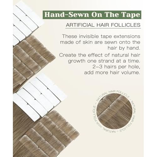 SURNEL Injected Invisible Tape in Extensions Human Hair Ash Brown to Platinum Blonde Seamless Remy Invisible Tape in Extensions 20Inch 20 Pcs 45g(#860,20)