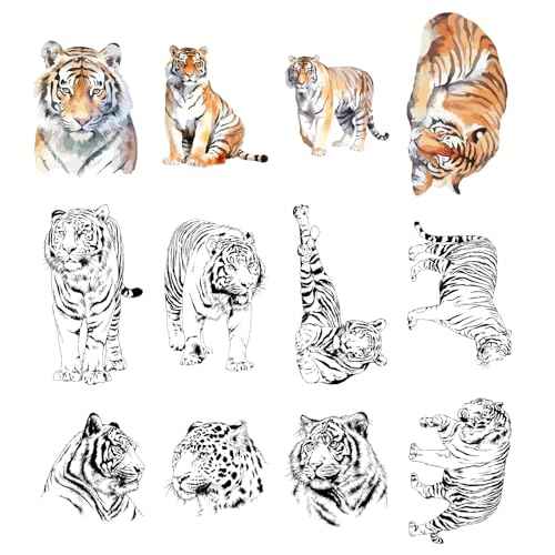 12 Sheets Tiger Temporary Tattoos for Men Women, Realistic Tiger Arm Chest Leg Back Shoulder Tattoo Stickers for Adults, Wild Beast Animal Body Art