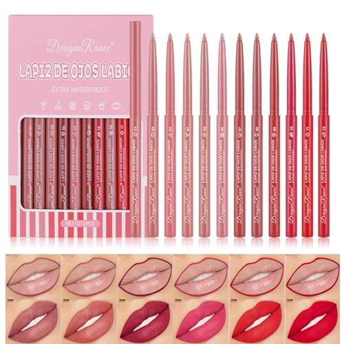 12 Colors Lip Liner Combo, Matte Lipstick Lip Liner Set, long-lasting Lip Pencil Waterproof & Non-Stick Cup, Smooth Texture High Pigmented Natural Lip Pen Makeup Gift