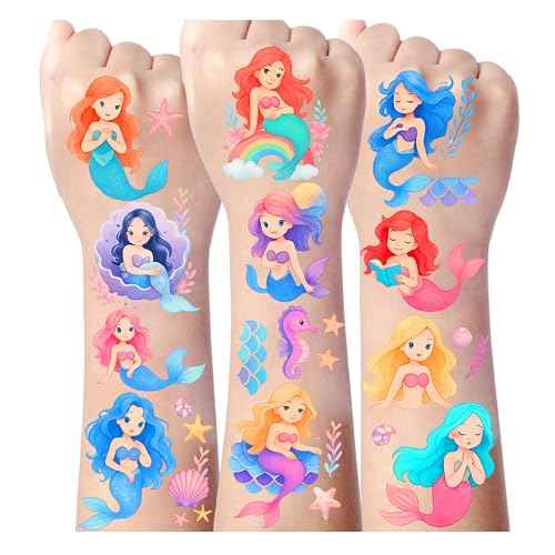 8Sheet - 110PCS Mermaid Temporary Tattoos for Kids ? Cartoon Fake Tattoos Stickers for Birthday Party Favors, Gifts, DIY Decoration & Fun Activities ? Waterproof & Skin-Safe (Mermaid)