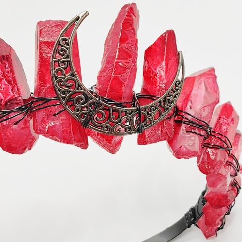 Bubbmi Red Raw Crystal Crown Headband, Natural Quartz Rhinestone Tiara Headpiece for Women Girls Christmas Party Photography Prop