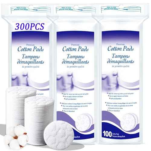 Premium Cotton Pads for Face, 300 Count Round Makeup Remover Pads, 100% Pure & Natural Organic Cotton Rounds, Lint-Free Facial Pads Cleansing Cotton (100 Count (Pack of 3))