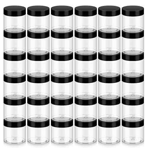 36 Pack 2 OZ Plastic Jars with Lids, BPA Free, Reusable, Refillable Transparent Cosmetic Containers for Bath Salts, Cosmetics, Powders, Beauty Product and Small Accessories