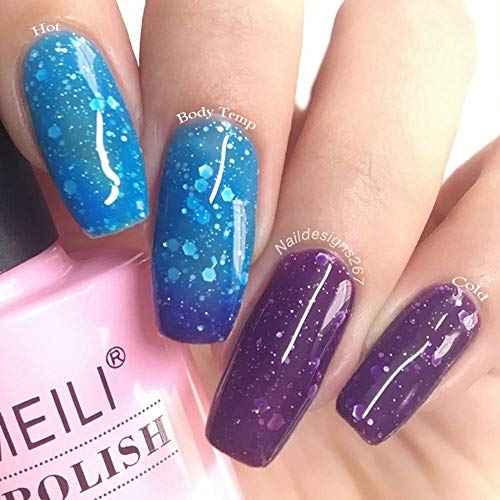 AIMEILI Soak Off U V LED Temperature Color Changing Chameleon Gel Nail Polish - Glitter Purple to Glitter Blue Full Shimmer/Diamond (TC06) 10ml