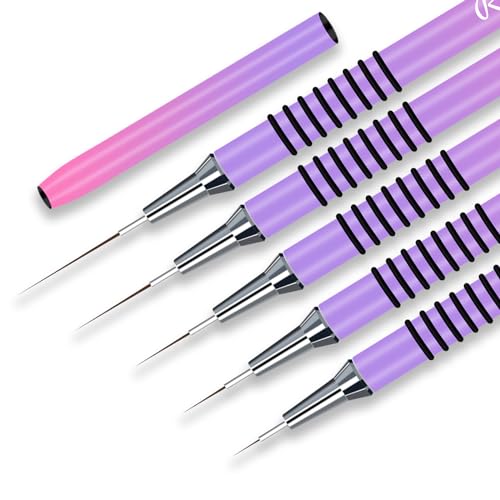 Nail Art Liner Brushes, Nail Art Tools with Striping Nail Art Brushes for Long Lines, Thin Details, Fine Drawing. 5Pcs, Size 5/8/11/15/20mm Striper Brushes Set Christmas Gift for Women