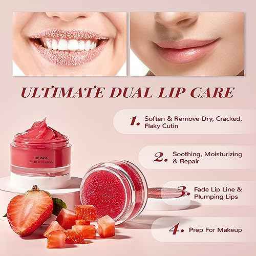 Lip Scrub & Lip Mask Set, Lip Sleeping Mask, Overnight Treatment Lip Care Products, Skin Care Christmas Gifts for Girls, Moisturize & Nourish, Dry Cracked Lips, Intense Hydration with Vitamin C