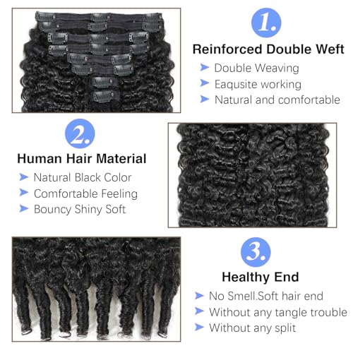 Extension Full Head For Black Women Burmese Curly Clip in Hair Extensions Real Human Hair Messy Curly Clip Ins for Women Brazilian Remy Human Hair Natural Black 22Inch