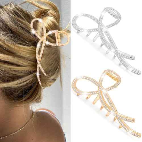 BARTOSI Bow Claw Clips Gold Metal Hair Clips Medium Hair Claw Hair Accessories for Women and Girls (Pack of 2)