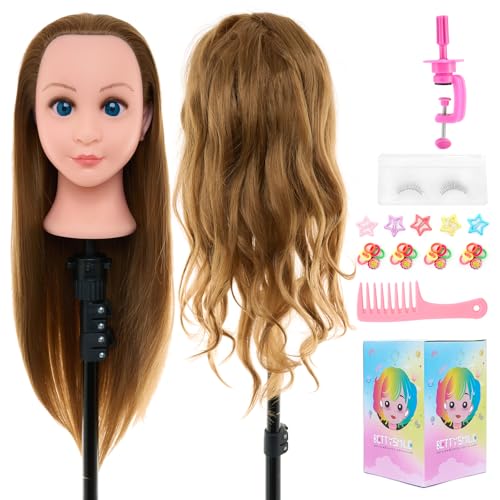 24Inch 80% Real Hair Mannequin Head - Doll head for hair Styling, Cosmetology Mannequin Head with Hair for Braiding Curling,Cuting with Table Clamp Styling Set (Blonde)