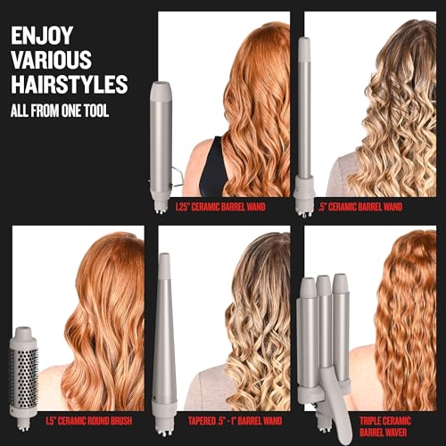 Remington Trendology 5-in-1 Multi-Styler Curling Wand Set with Ceramic Round Brush and 4 Interchangeable Ceramic Curling Wands (0.5¡°-1.25¡±)