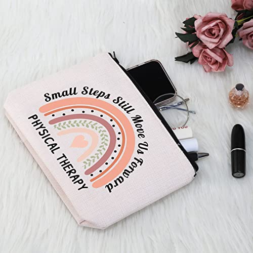 G2TUP Small Steps Still Move Us Forward Makeup Bag Physical Therapy Cosmetic Bag PT Gift Thank You Gift (White Bag)