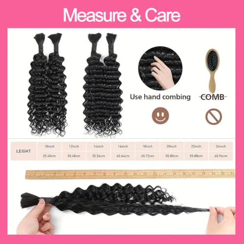 Human Braiding Hair Deep Wave Bulk Human hair for Braiding Natural Black Color No Weft Human Hair Bundles Micro Virgin Human Hair Extension for Boho Braids (100g(2bundles), 26 Inch)