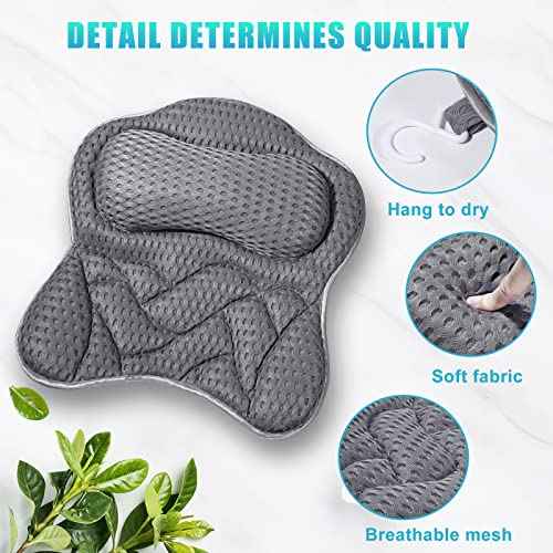 Bath Pillow, Tub Pillow for Bathtub with Strong Non-Slip Suction Cups and Comfortabl 3D AirMesh Bath Pillow for Women &Man