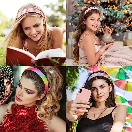 Fishdown Headbands for Girls 3 CM Wide, 6 Pack Sparkly Hair Bands for Kids, Flower Rainbow Sequin Girls Headbands for Kids Children Teens Women