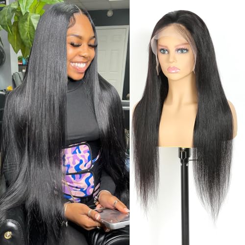 26 Inch Straight Lace Front Human Hair Wig - Pre Plucked 13x4 HD Transparent Frontal, 180% Density, Glueless for Women