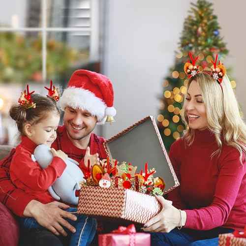 JUNEBRUSHS Christmas Hair Clips, 12 Pcs Christmas Hair Accessories Cute Reindeer Antlers Headband Ears Headdress Hairpins Antlers Christmas Tree Hat Hair Barrettes for Women Girls Gifts Party Favors