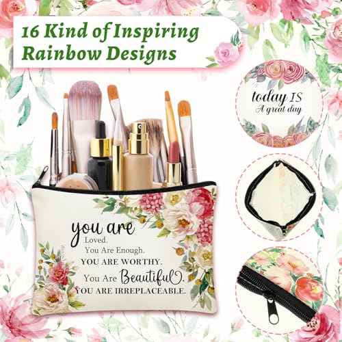 Kacctyen 20 Pcs Christmas Inspirational Gifts 10 Canvas Cosmetic Bags 10 Mirrors Thank You Makeup Bags Travel Toiletry Pouch Bulk for Church Women Teacher Coworker Employee Coworker Mothers